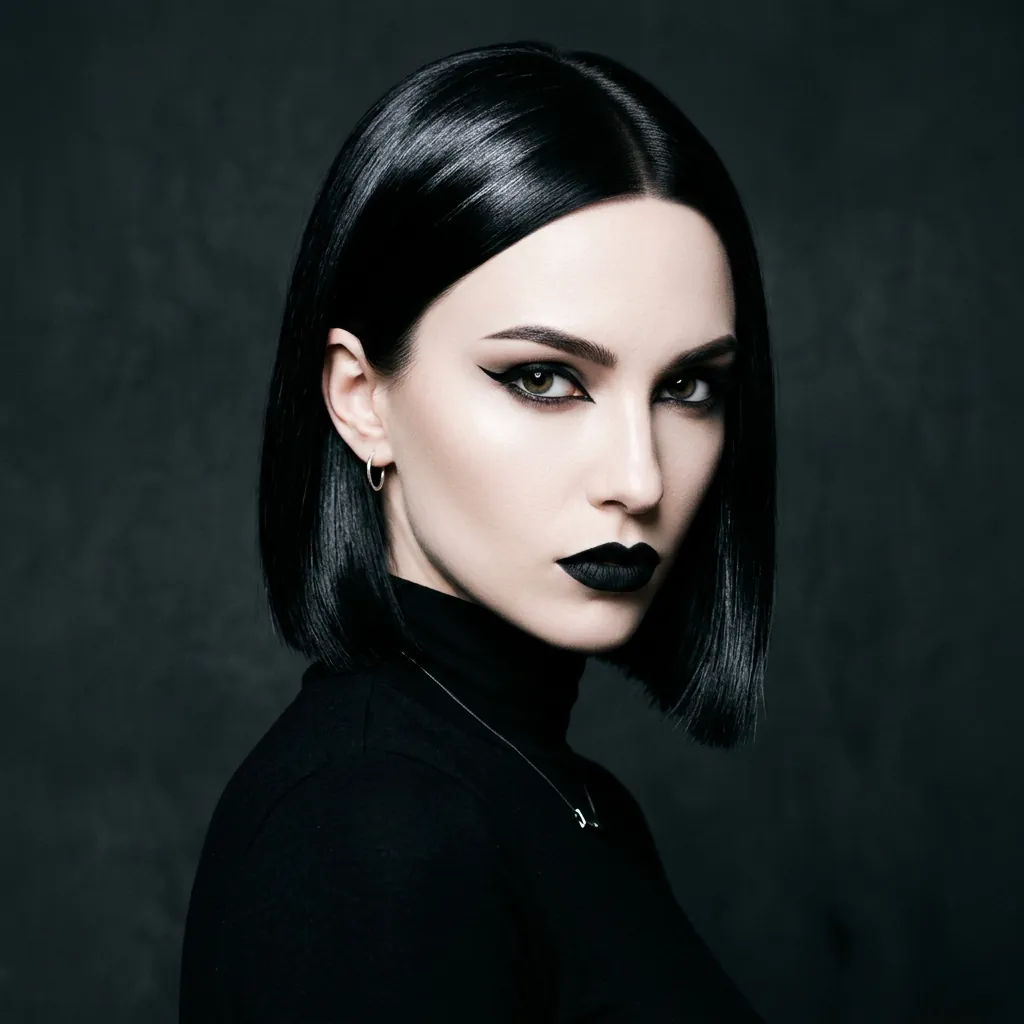30 Goth Hairstyles Ideas: The Ultimate Guide to Dark and Dramatic Hair 4 Sleek Gothic Bob goth hairstyles Idea