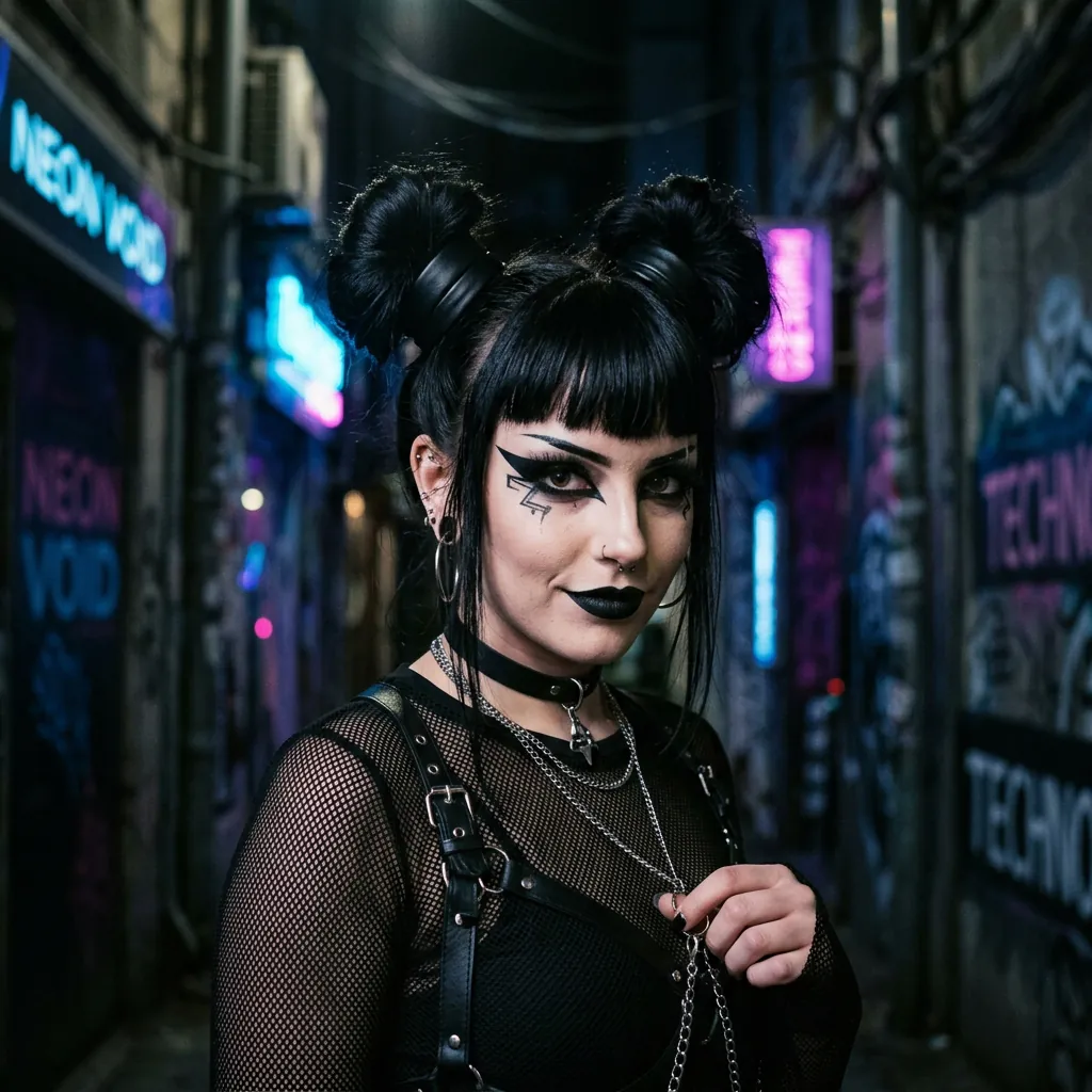 30 Goth Hairstyles Ideas: The Ultimate Guide to Dark and Dramatic Hair 11 Space Buns with Dark Hair Idea