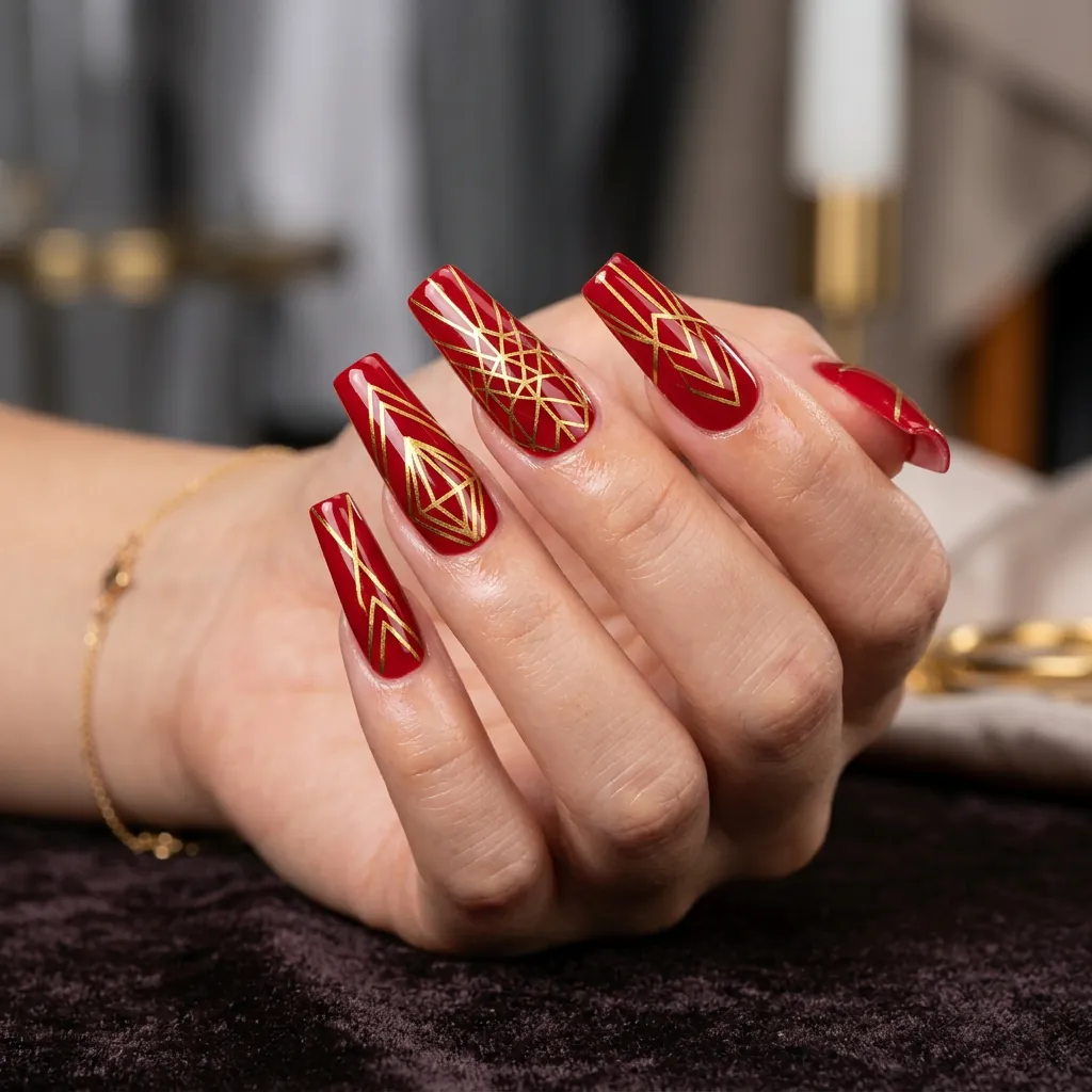Coffin Shape Chinese New Year Nail Ideas