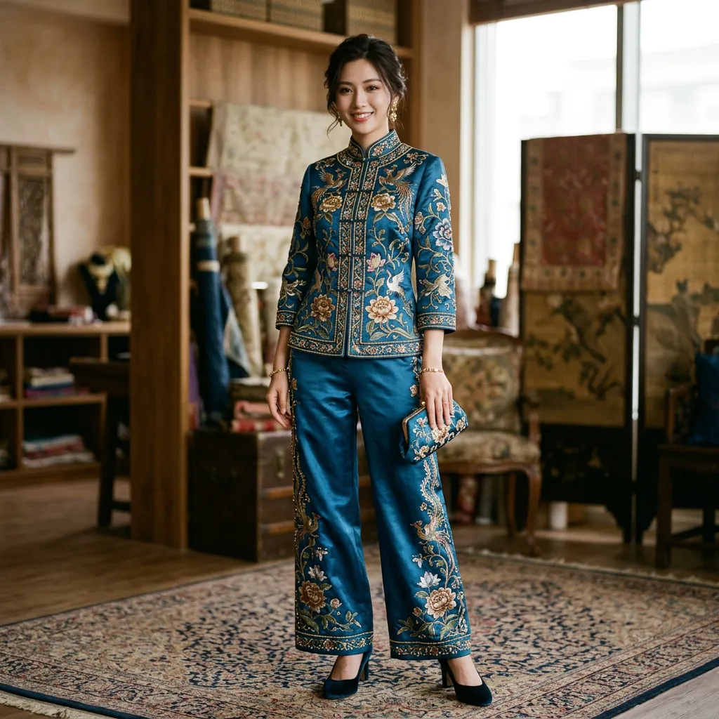 Embroidered Silk Outfit Idea