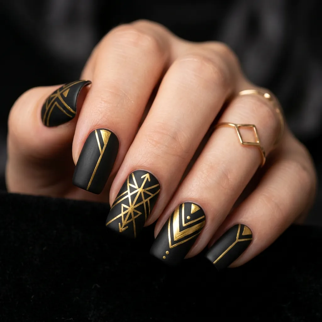 Black and Gold Chinese New Year Nail Ideas