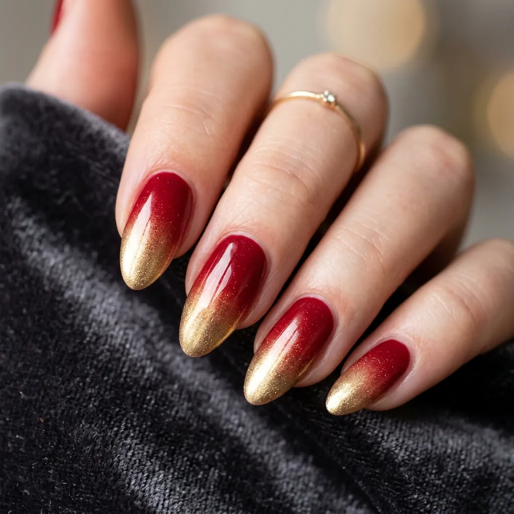 Ombre Red and Gold Nail Ideas